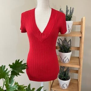 Bright Red/Orange V-Neck Sweater